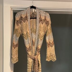 Anthropologie Meadow Rue Multicolor Belted Knit Cardigan